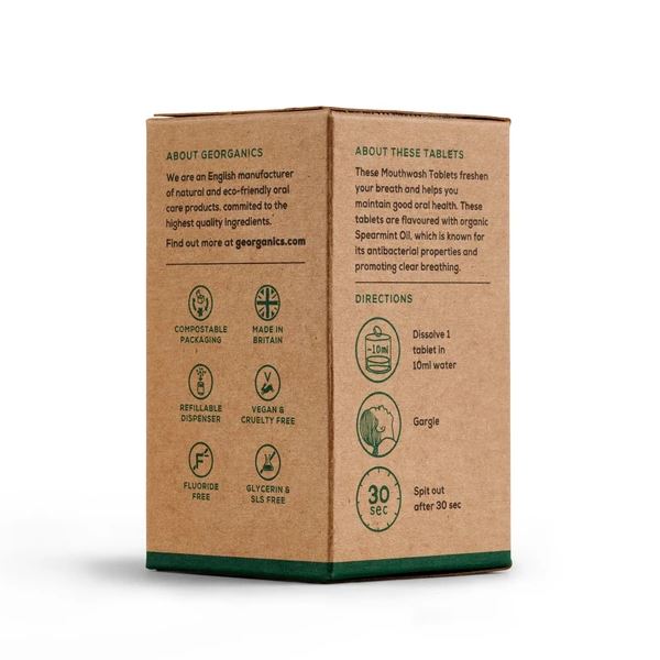 Georganics Mouthwash Tablets Back of Box